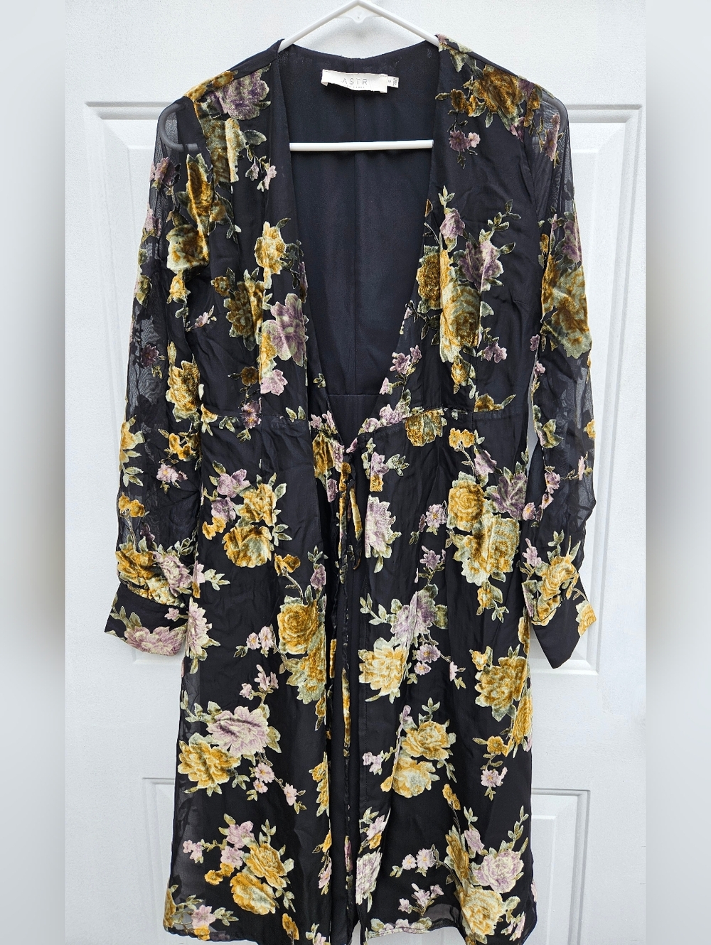 Astr The Label Black Floral Velvet-Print Wrap Dress Size S Dark Romantic Goth